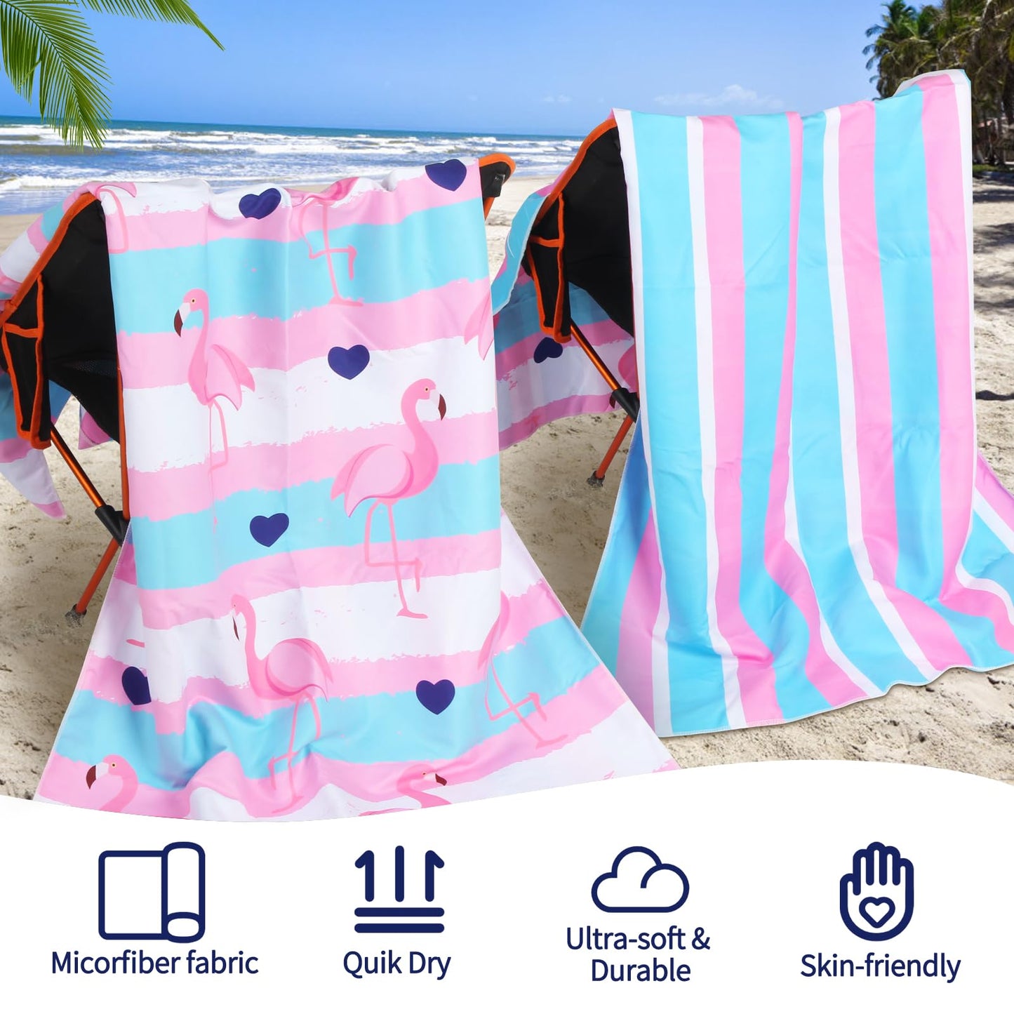 6 Pack Microfiber Oversized Lightweight Beach Towel for Adults Women Men, Reversible 71" x 32" XL Extra Large Thin Quick Dry Sand Free Pool Towels for Travel Sport Swimming Camping Picnic Yoga Gym