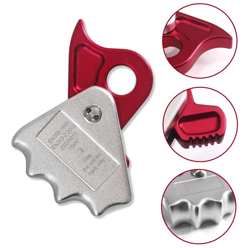 NewDoar Rope Grab Ascender 15KN Riser Adjuster Fits 12mm Rope for Rocking Climbing Protection Rescue(Red)