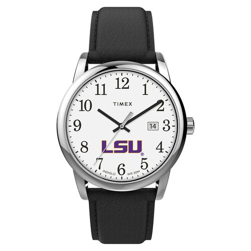 Timex Men's Collegiate Easy Reader 38mm Watch – LSU Tigers with Black Leather Strap