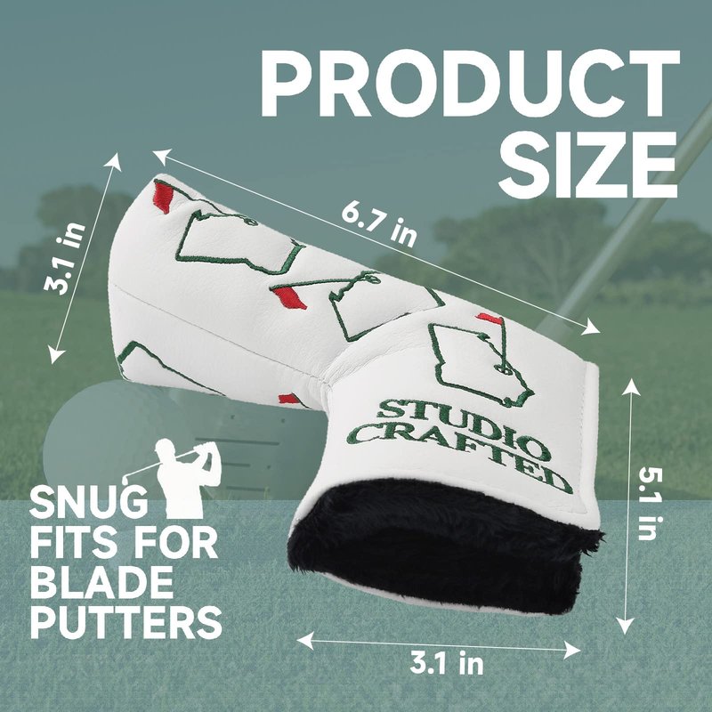 Studio Crafted Augusta Georgia Magnetic Closure Golf Blade Putters Headcover (White)