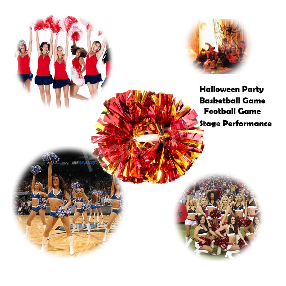 Hooshing 2 Pack Cheerleading Pom Poms Red and Gold with Baton Handle for Team Spirit Sports Dance Cheering Kids Adults