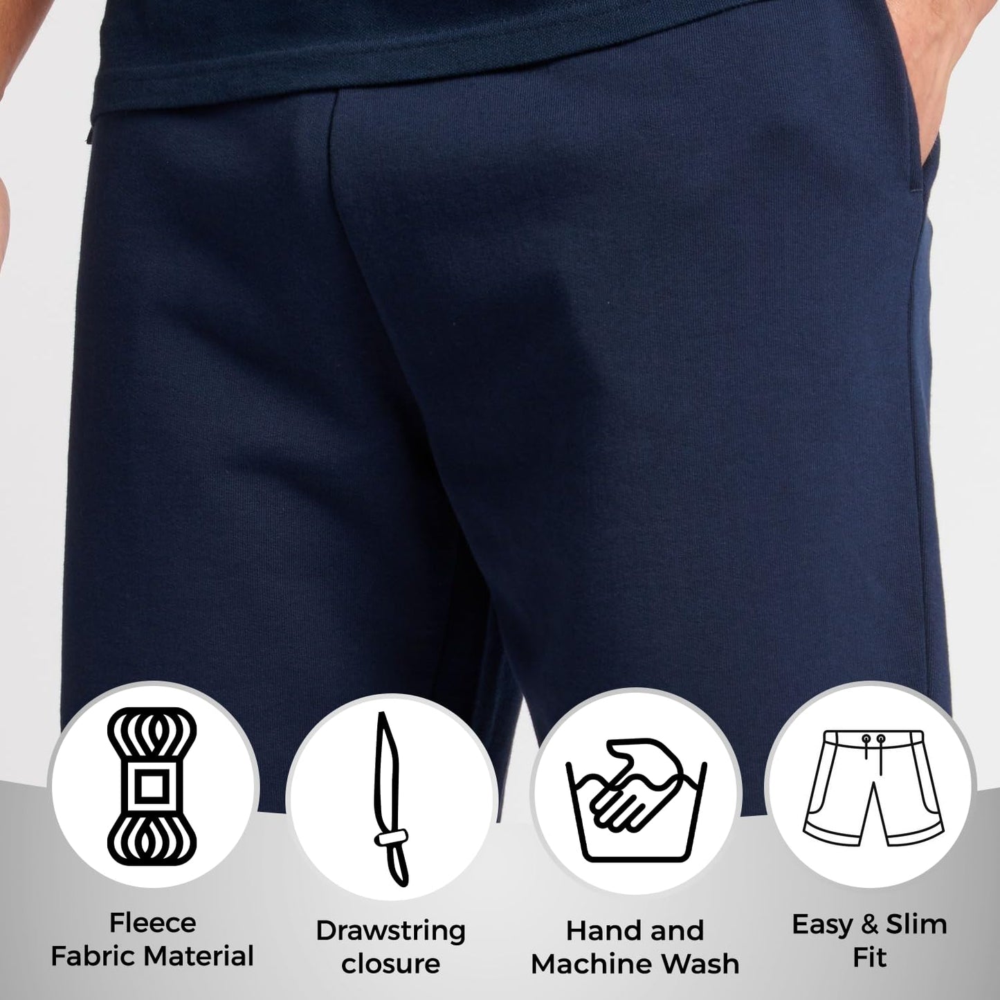 DEFY Men's Casual Classic Fit Fleece Shorts Jogger Gym Fitness Exercise New (Navy Blue, S)