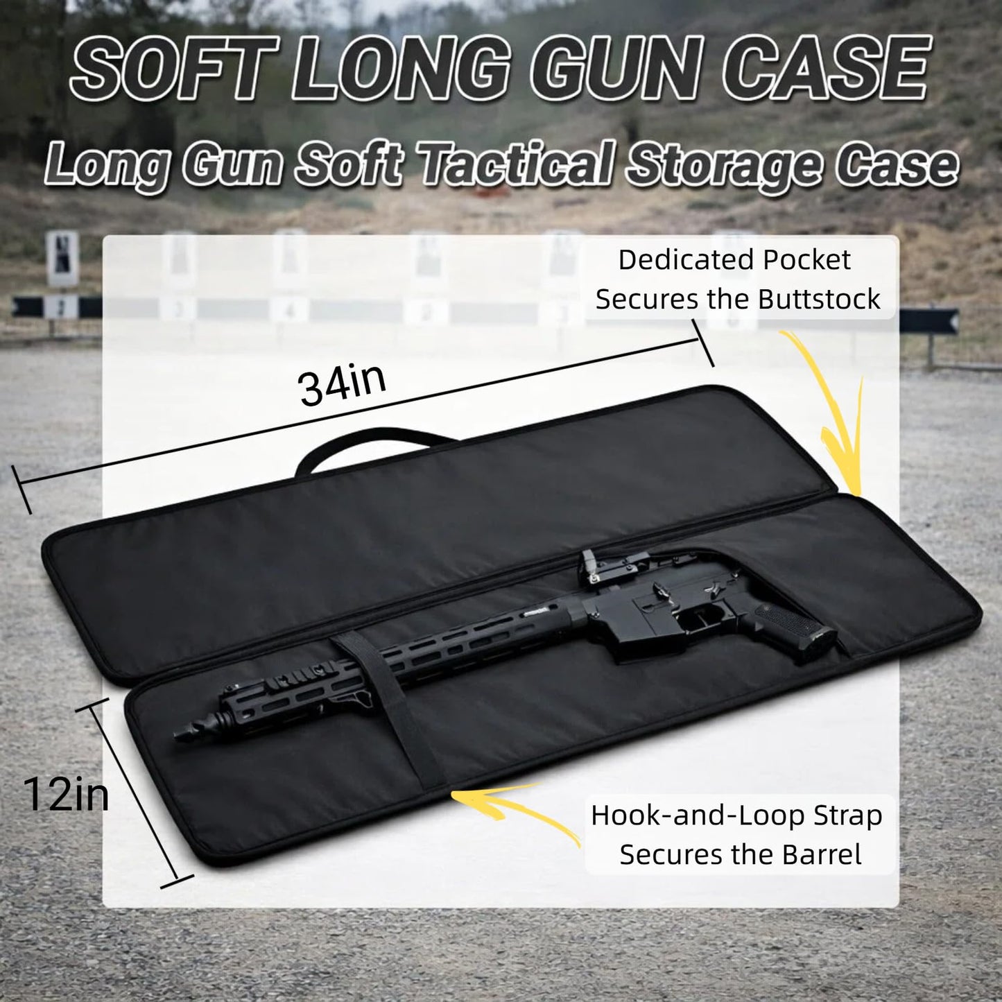 KOKKOYA Soft Gun Case for Rifles and Shotguns Long Scoped Rifle Range Bag Backpack with Tactical Pockets Durable Oxford Fabric Adjustable Sling Dual (black, 34 inch x 12 inch)