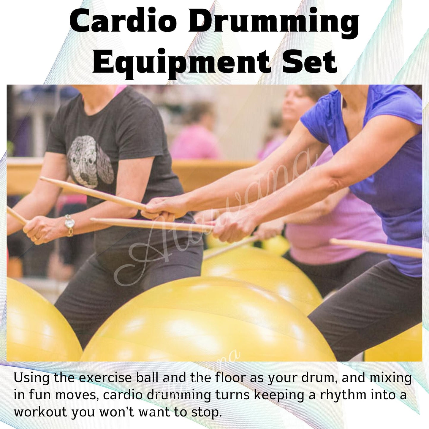 Atarvana Cardio Drumming Equipment Set, Extra Thick Yoga Ball with Pump & Cardio Drumming Sticks with Grips, Aerobic Exercise Ball Drumsticks Workout Set for Stability, Rhythm, Gymnastics