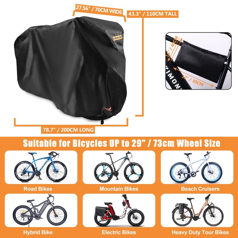 Bike Cover Waterproof Outdoor Bicycle Covers with Lock Holes & 3 Buckles 420D Heavy Duty Ripstop Material Anti UV Snow Wind Proof for Mountain Road City Electric Bikes Up to 68 inch