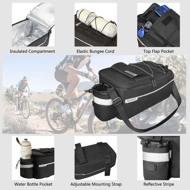 RAYMACE Bike Rear Rack Bag, Bike Trunk Cooler Bag, Bicycle Pannier for Warm or Cold Items