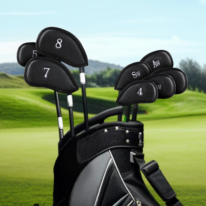 Ecsoiam Premium Synthetic Leather Golf Club Covers -Double-Sided Embroidered Golf Iron Covers with Magnetic Closure, Perfect Iron Covers for Golf Clubs, Durable and Stylish Protection for Your Clubs