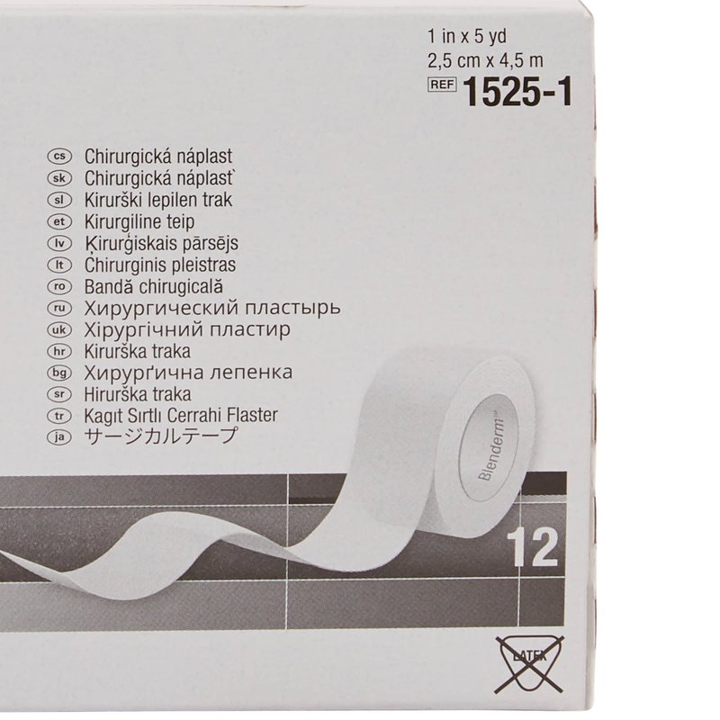 3M Blenderm Transparent, Hypoallergenic, Waterproof Plastic Medical Tape, 1" x 5 Yards, 12 Rolls, 1 Pack