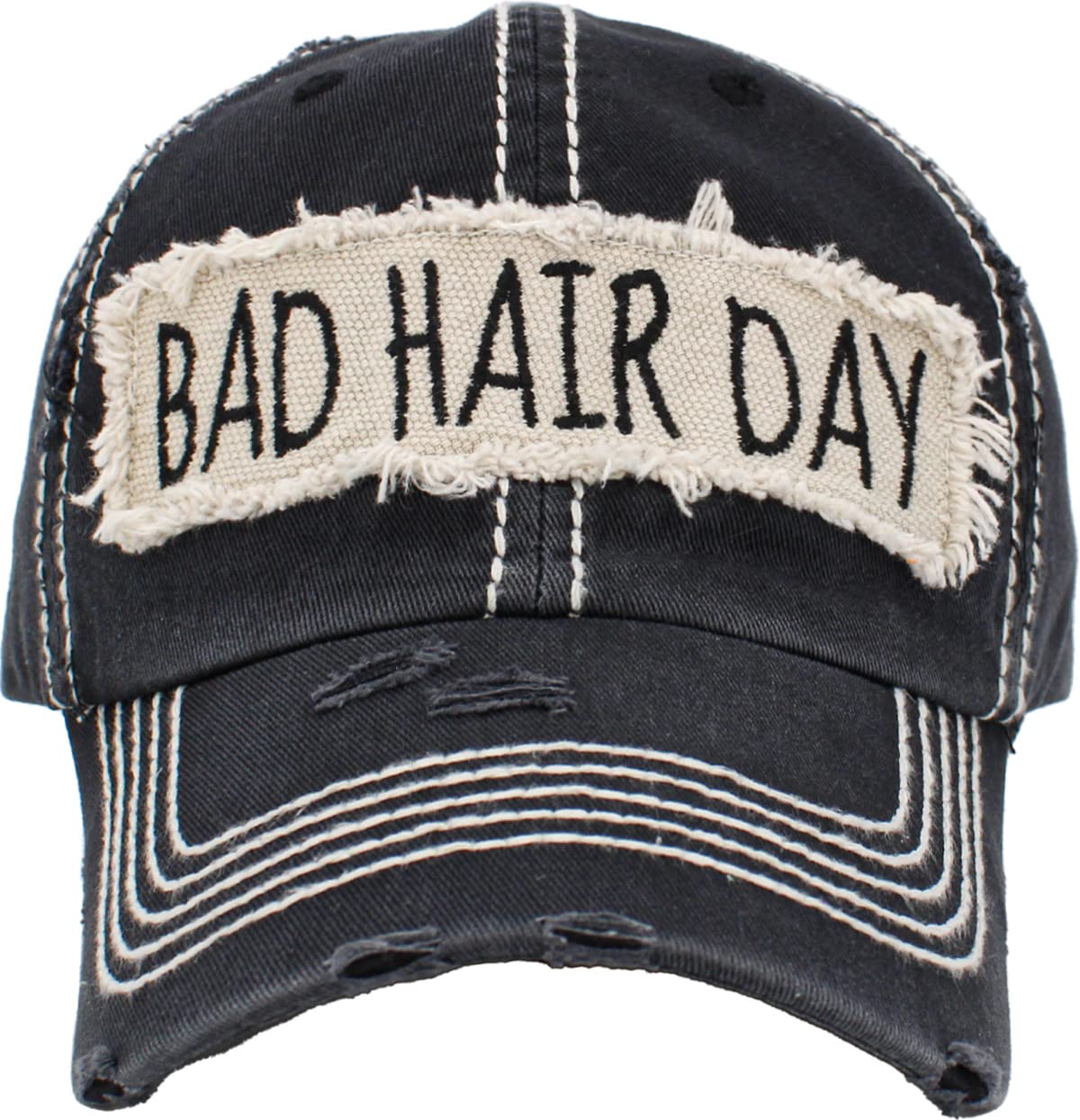 KBETHOS KBV-1073 BLK Bad Hair Day Vacation Beach Camping Womens Baseball Cap Distressed Vintage Unconstructed Embroidered Patch