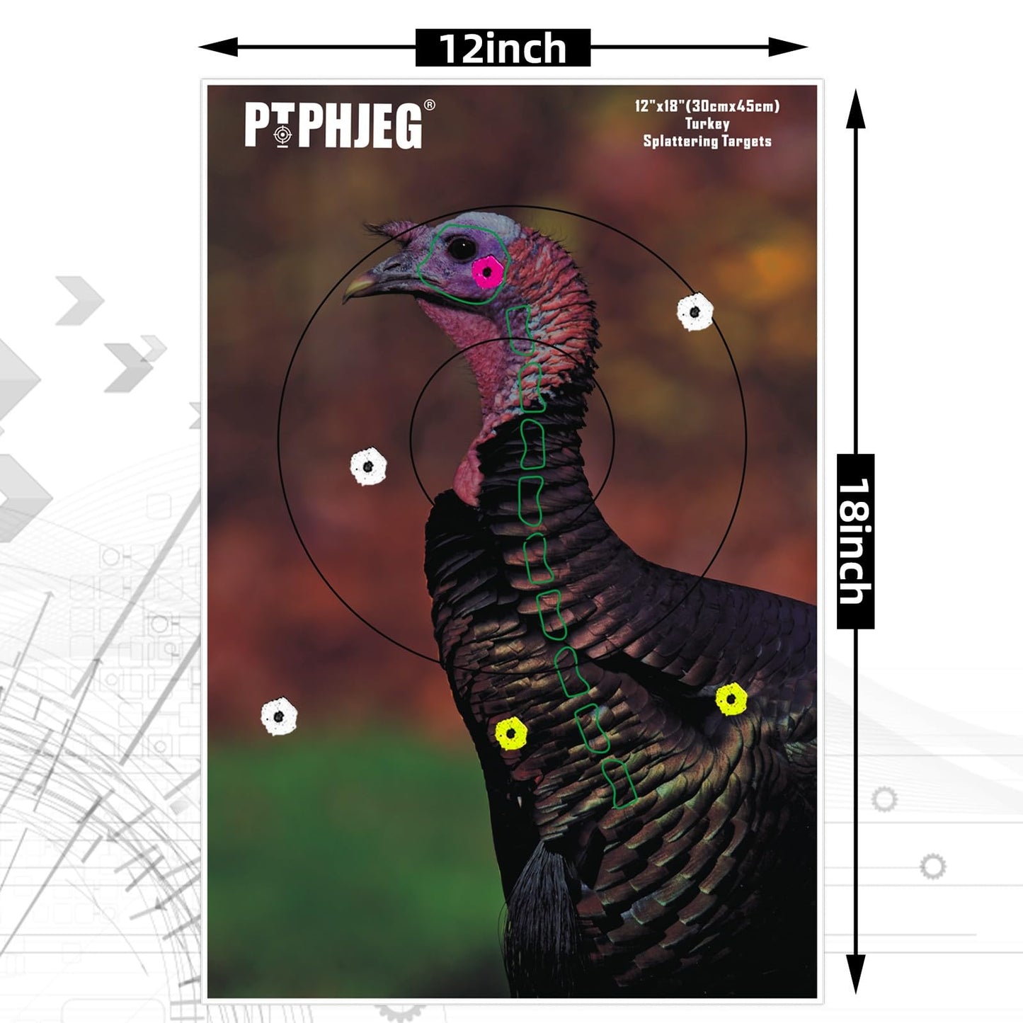 PTPHJEG 12" x 18" Small Game Animal Targets & Reflective Turkey Targets - Photo-Realistic Instant Splatter Shot Targets - for All Guns and calibers - 50 Pack