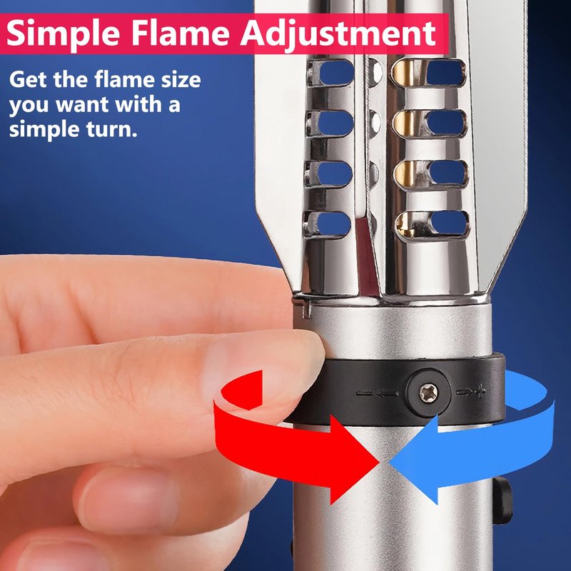 Large Torch Lighter, Windproof Butane Lighters with Flame Adjustable, Refillable, Jet Flame, Flame Switch Lock, Cool Lighter for Men.(Gas Not Include) (Argent)