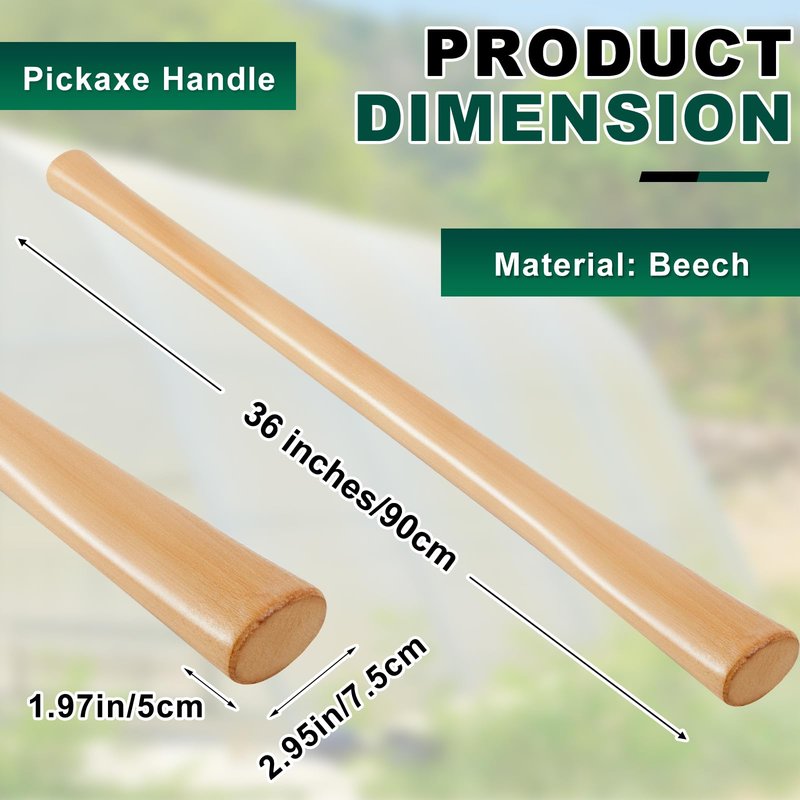 Bucherry 1 Pcs 35 Inches Pickaxe Handles Beech Wood Handles Replacement Tool Set for Heavy Duty Pick Axe, Mattock Heads, for Gardening, Landscaping, Yard and Outdoors Work