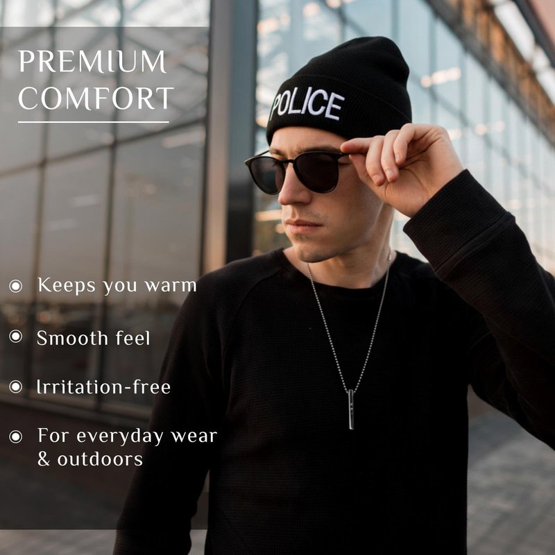 Panitay 6 Pcs Cuffed Beanie Knitted Beanie Hat Embroidered Hat Black Winter Skull Cap for Men Women (Police)