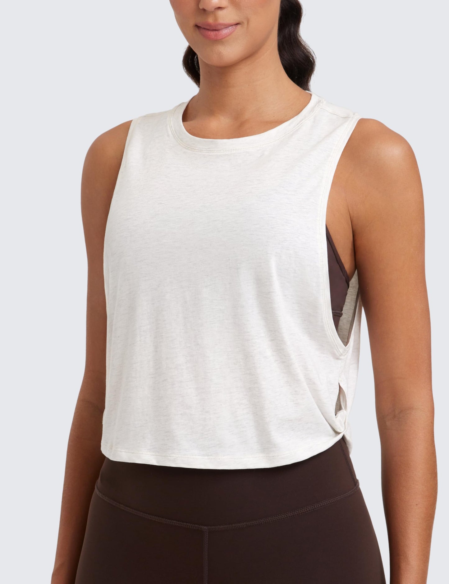 CRZ YOGA Pima Cotton Large Armhole Tank Tops for Women - Workout Sport Athletic Yoga Running Gym Loose Crop Sleeveless Shirts Deep Armhole-Ice Grey/White Small