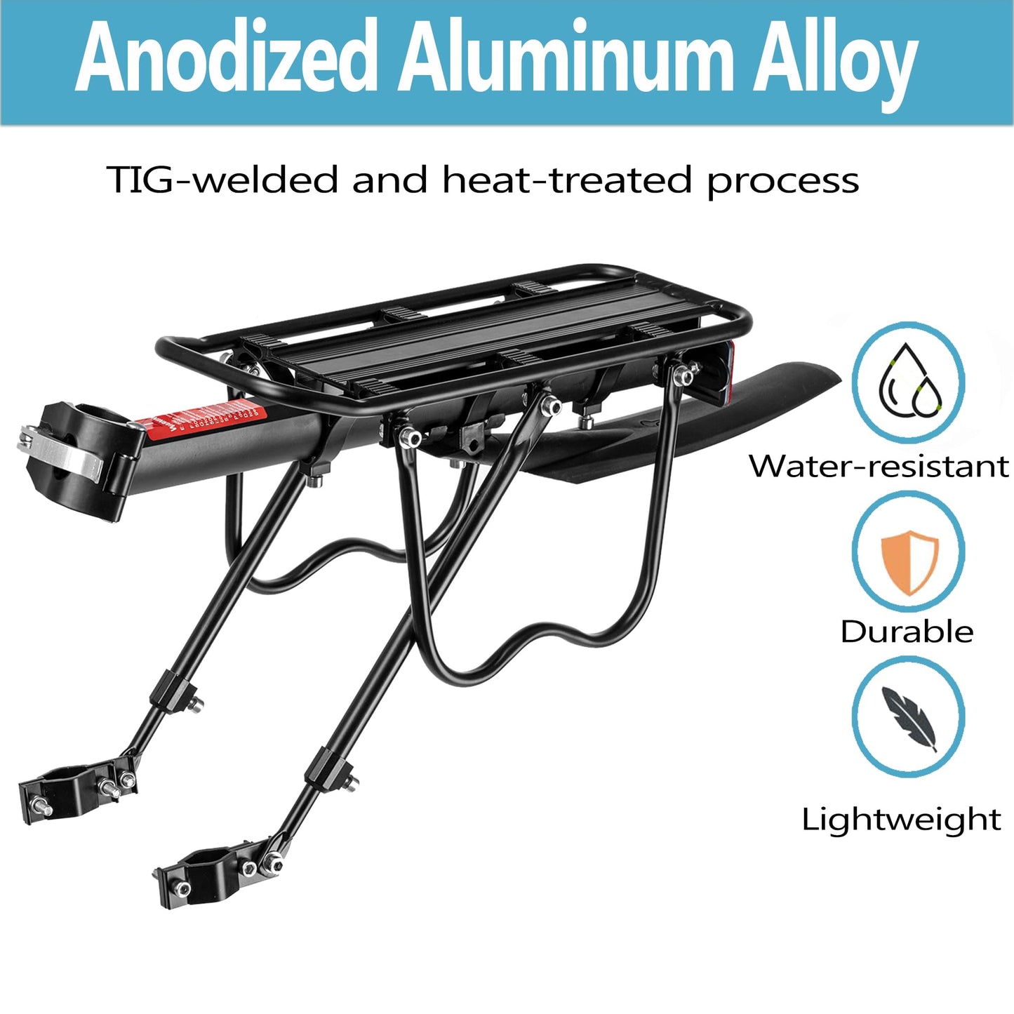 YONTUO Rear Bike Rack,115 LB Capacity Solid Bearings Bike Cargo Rack w/Fender & Large Size Reflective,Quick Release Mountain Road Bicycle Rear Racks,Universal Bike Luggage Touring Carrier Rack