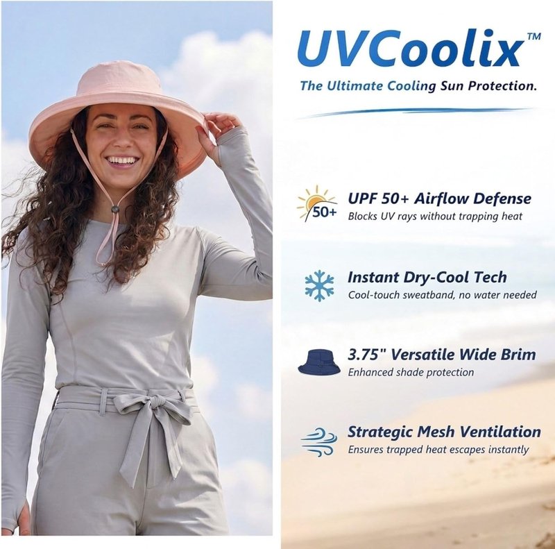 UVCoolix™ Cooling Sun Hat for Women - Ponytail Hole, UPF 50+, Wide Brim, Water Resistant, Packable for Hiking & Beach