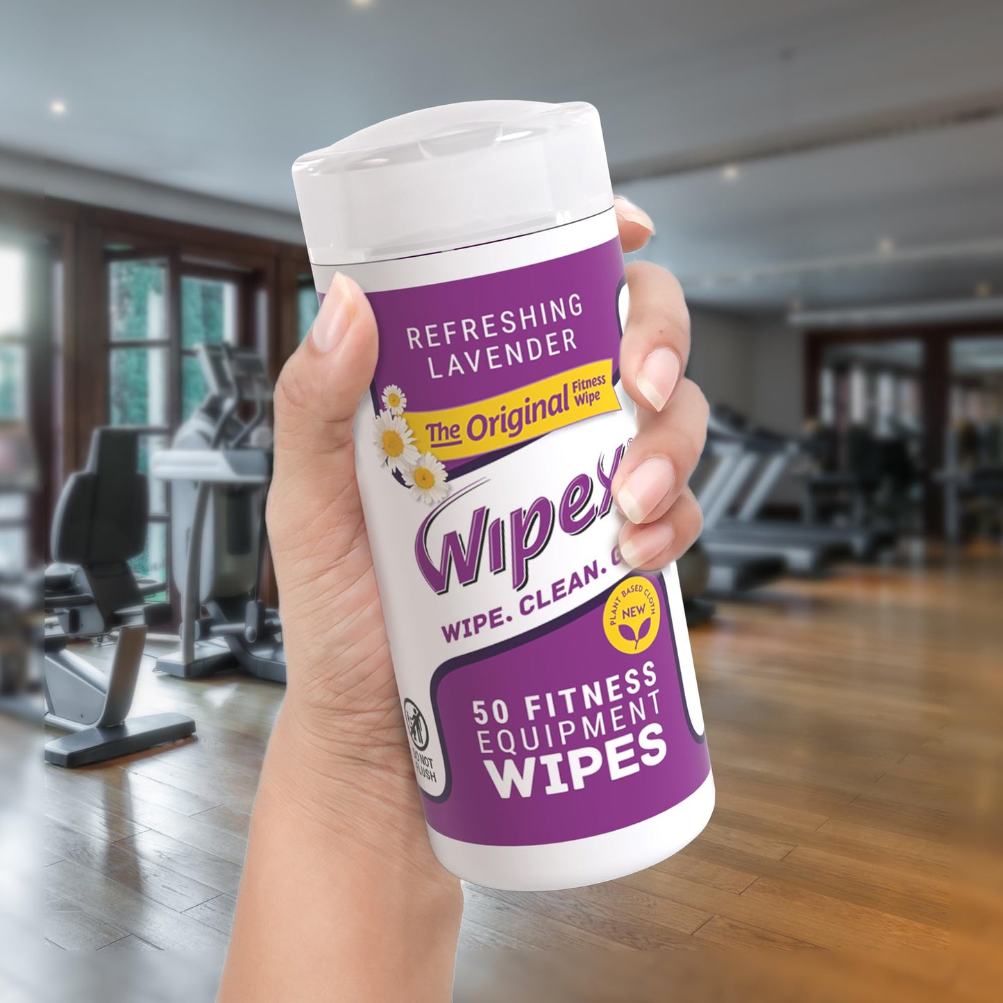 Wipex Original Fitness Equipment Wipes -Plant-Based No-Lint Cloth Gym Wipes for Workout Equipment, Yoga Mat Cleaner, Peloton Cleaner with Lavender Essential Oil & Vinegar, 50 Fitness Wipes