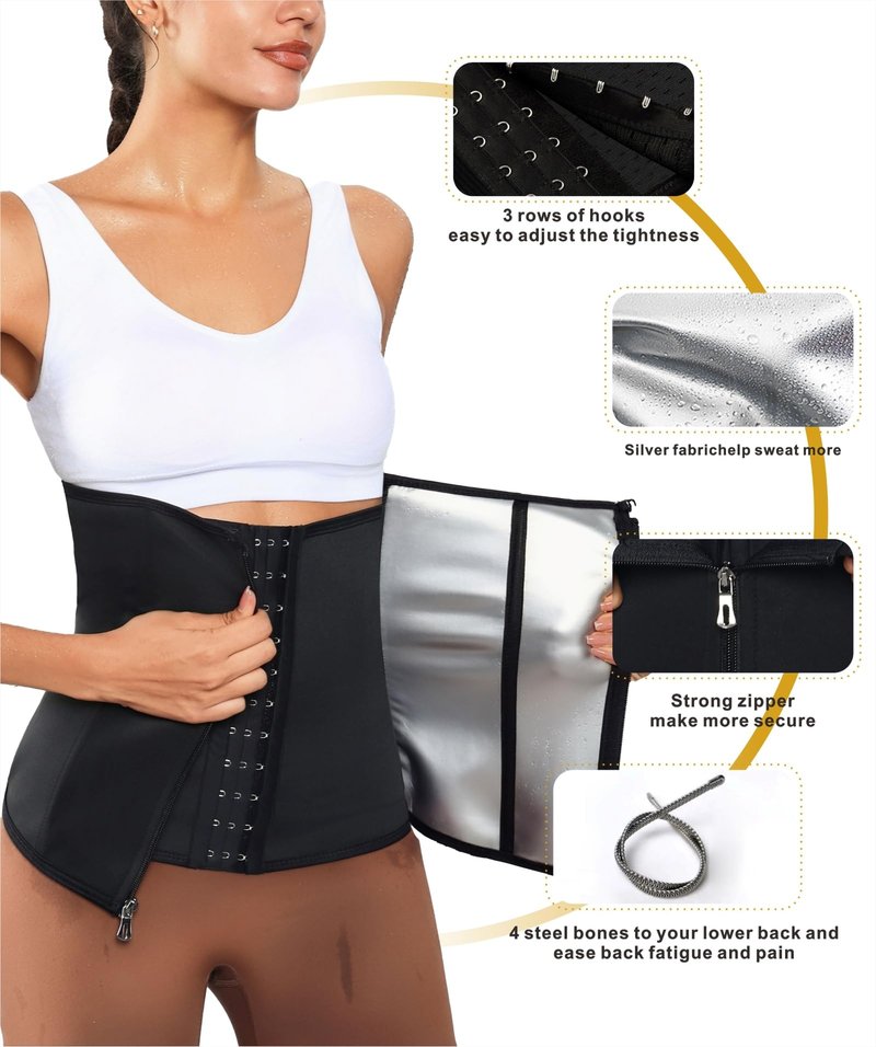 TIMESEEK Women's Sauna Suit Waist Trainer, Double Closure Waist Trimmer Belt, Adjustable Tummy Control Shapewear for Workout