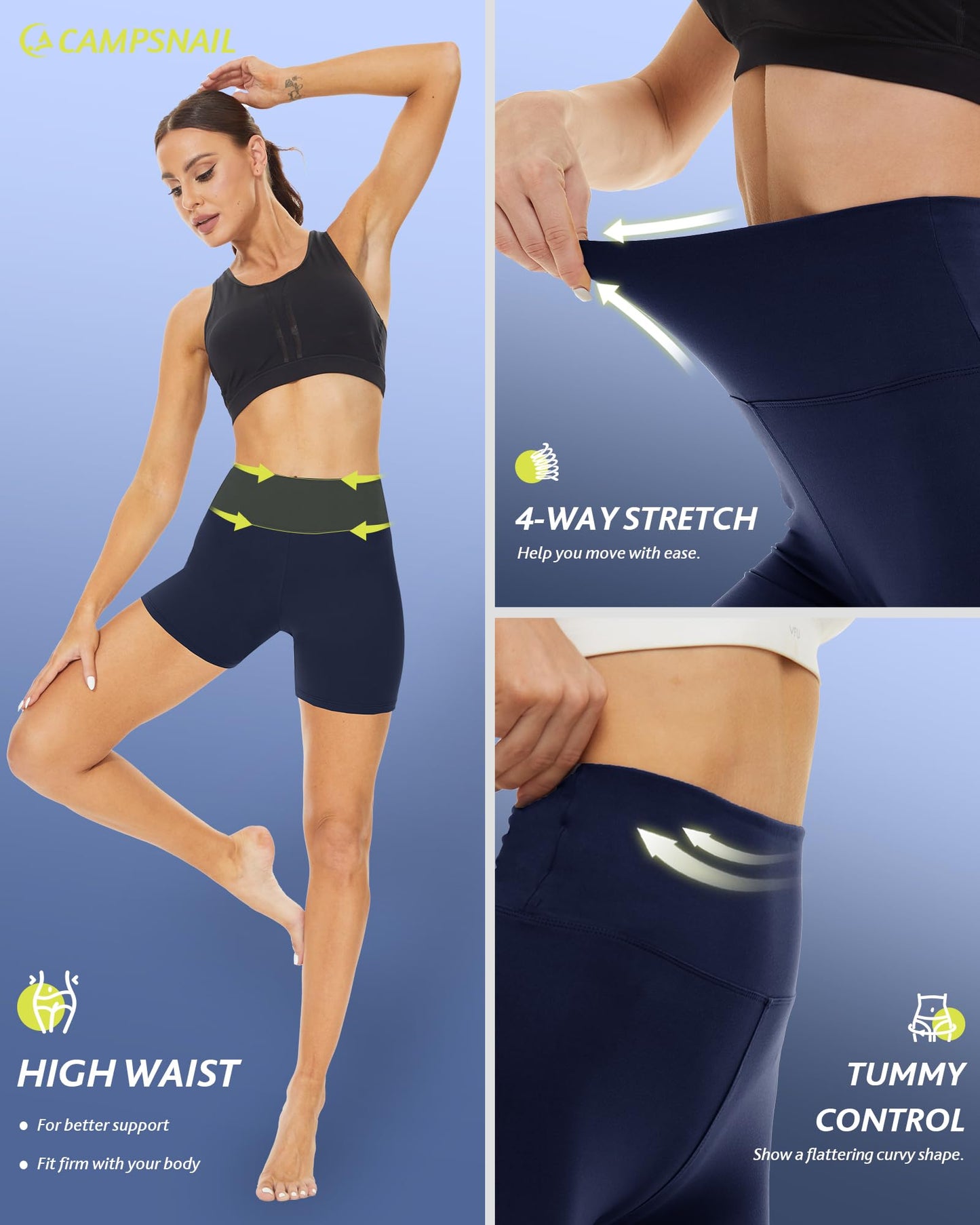 CAMPSNAIL Workout Biker Shorts Women - 3"/5"/8" High Waisted Tummy Control Spandex Booty Volleyball Shorts for Yoga Dance