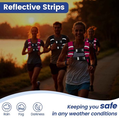 12LB Pink Weighted Vest with Two Adjustment Straps for Men Women, Weight Vest with Reflective Stripes for Workout, Strength Training, Running, Fitness, Muscle Building, Weight Loss