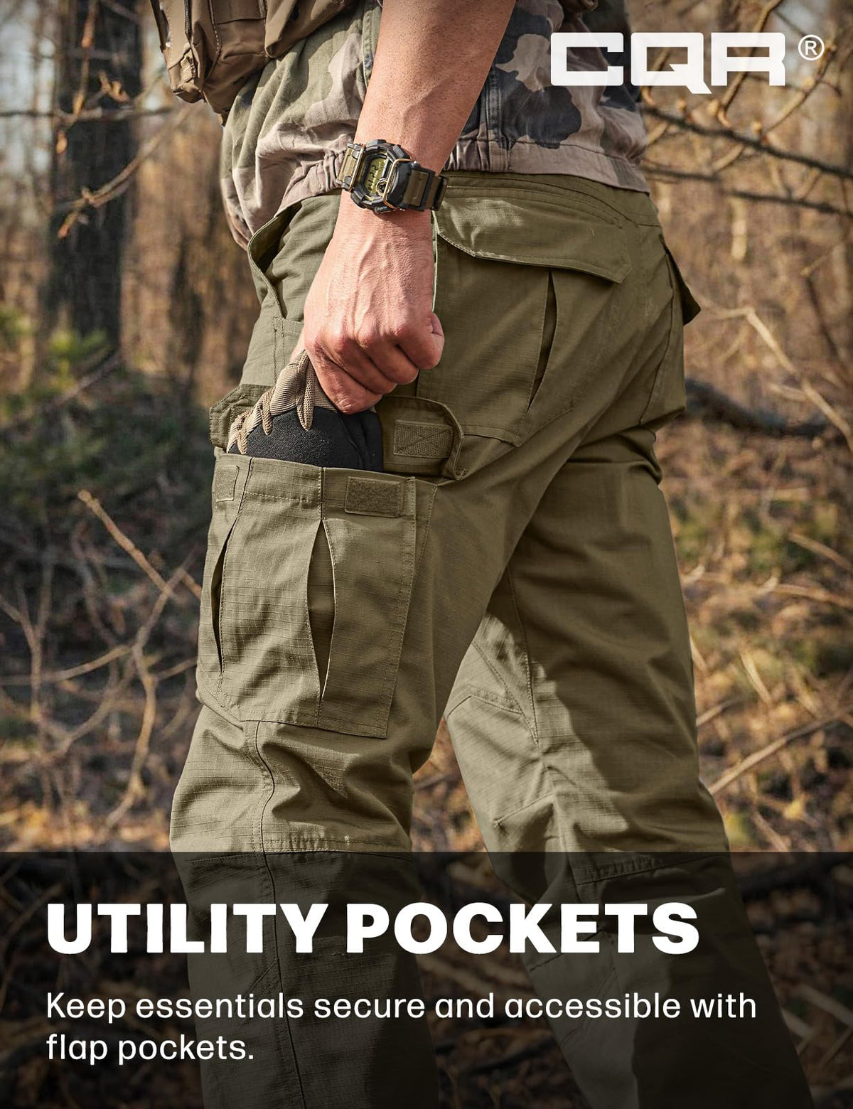 CQR Men's Tactical Pants, Water Resistant Ripstop Cargo Pants, Lightweight EDC Work Hiking Pants, Outdoor Apparel, Raider Soil Green, 30W x 32L