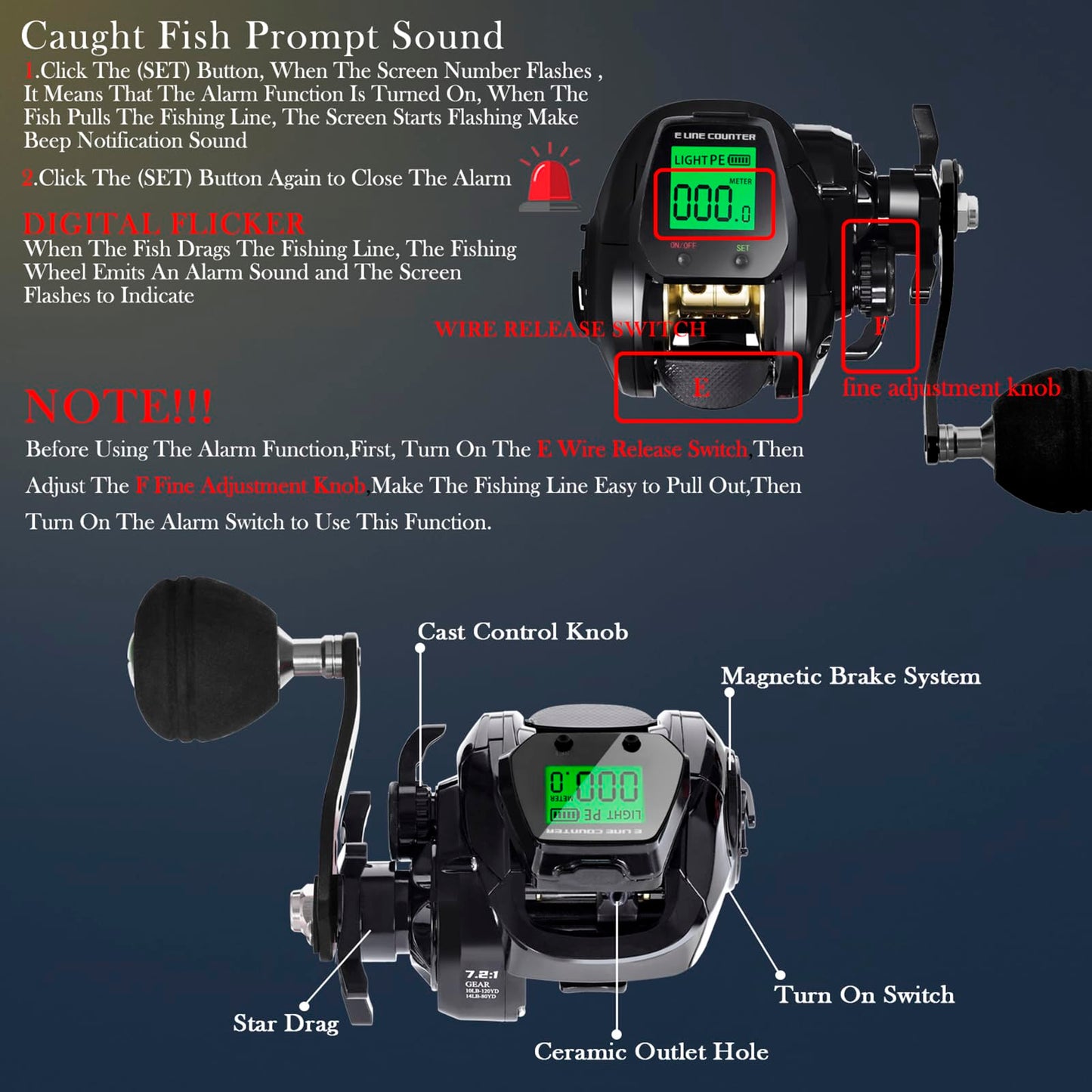 SAMOLLA Baitcasting Fishing Reel 8oz Ultralight Smart Digital Baitcaster Reels with 22Lb Max Drag 7.2:1 High-Speed Gear Ratio Left Handed Freshwater Saltwater Compact Design Black TX800