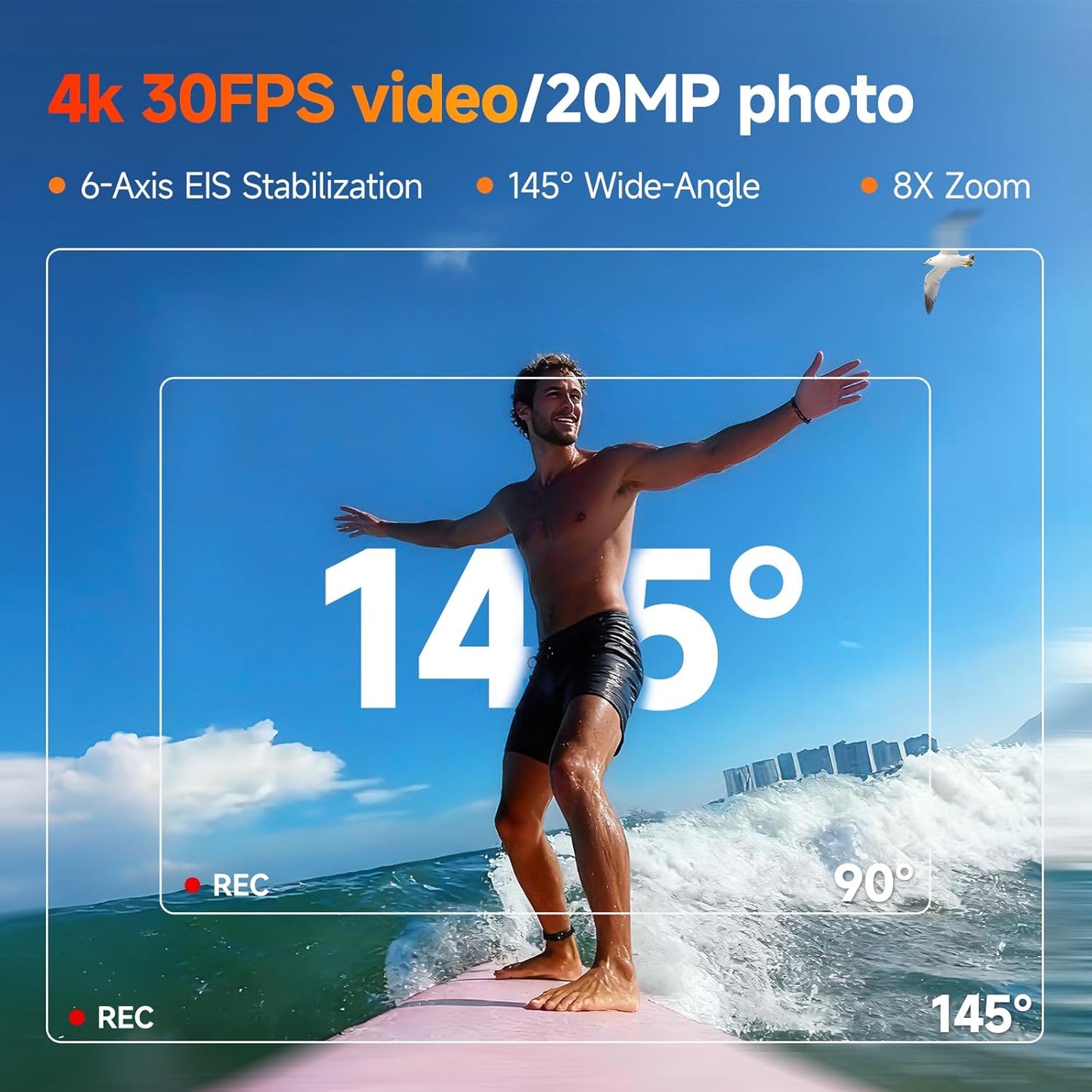 SVBONY 4K Dual Lens Action Camera - 20MP, 8X Zoom, 100FT Waterproof for Vlogging & Snorkeling