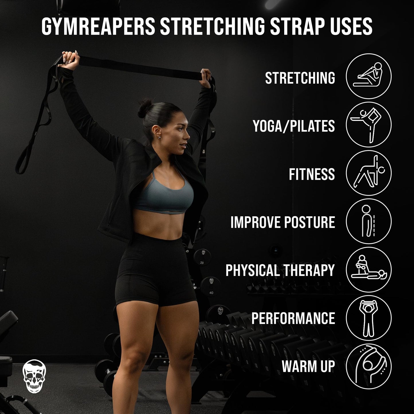 Gymreapers Stretching Strap for Physical Therapy Non-Elastic Stretch Band 10 Loop Neoprene Stretch Strap for Yoga Pilates Exercise Men & Women