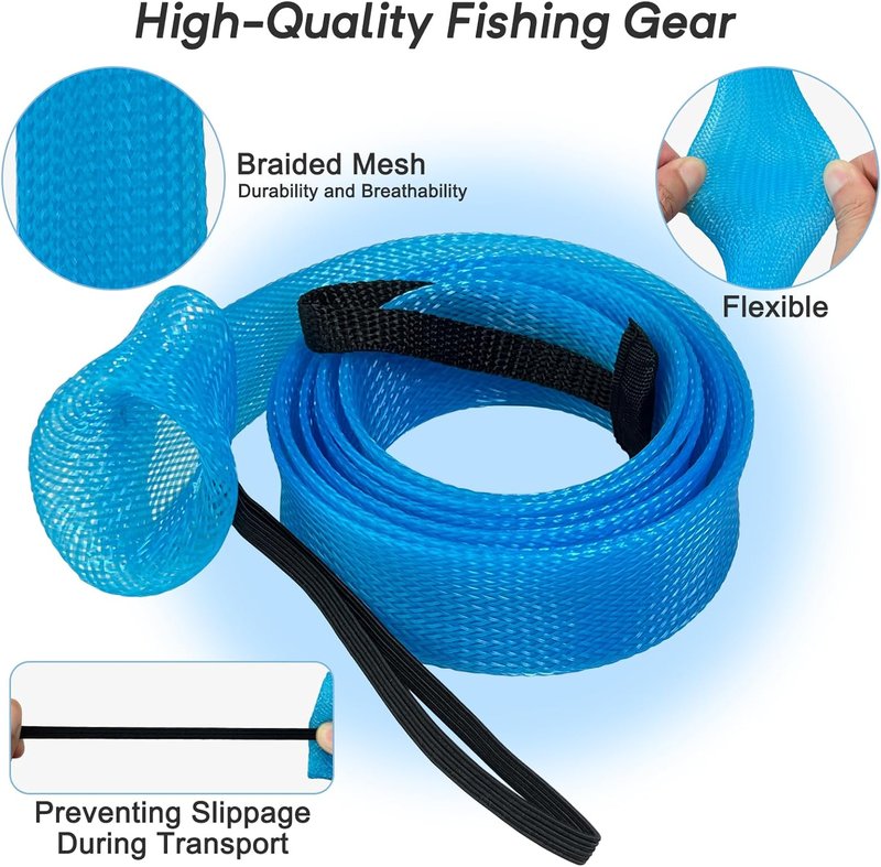 Fishing Rod Sleeves - 2PCS Braided Mesh Covers for Spinning, Casting & Fly Rods | Elastic Lanyard, Durable & Travel-Friendly