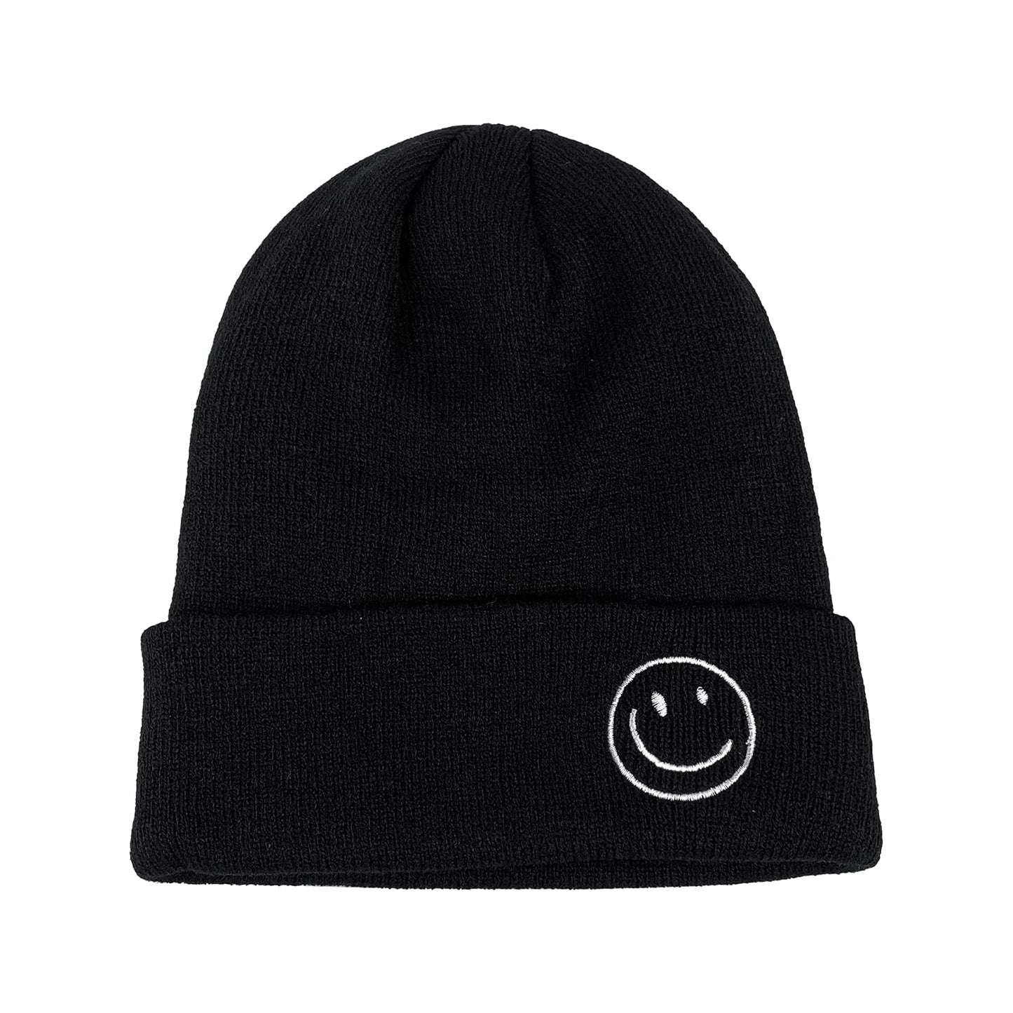 CLAPE Beanie Hat for Men, Cute Embroidery Smiley Face Winter Hat Women Outdoor Ski Snowboarding Knit Cuffed Fisherman Beanie