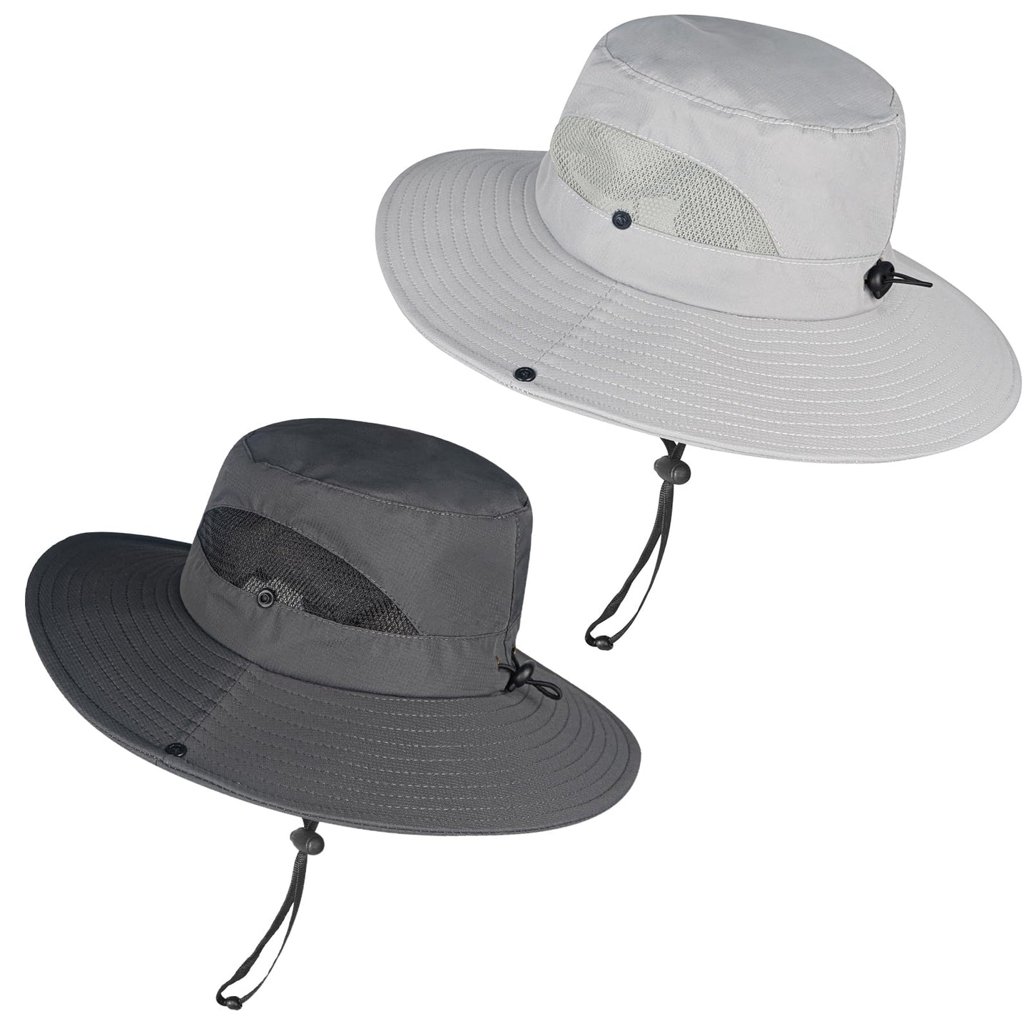 ZOORON Sun Hats for Men Women, Fishing Bucket Hats, Wide Brim UV Protection Waterproof Breathable Boonie Hats (2Pack-Light Gray+Dark Gray)