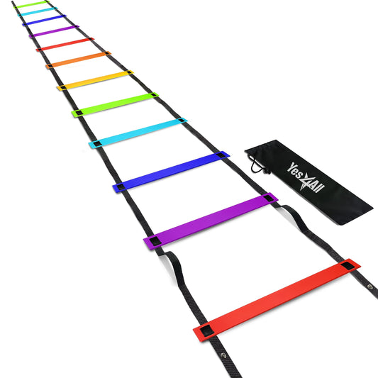 Yes4All Agility Ladder Speed Training Equipment - Speed Ladder for Kids and Adults with Carry Bag - 12 Rungs, Rainbow