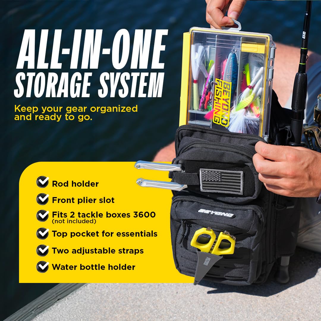 Beyond Fishing Tackle Backpack- The Voyager Tactical Fishing Storage Bag - Lightweight & Compact Bag For Fishing
