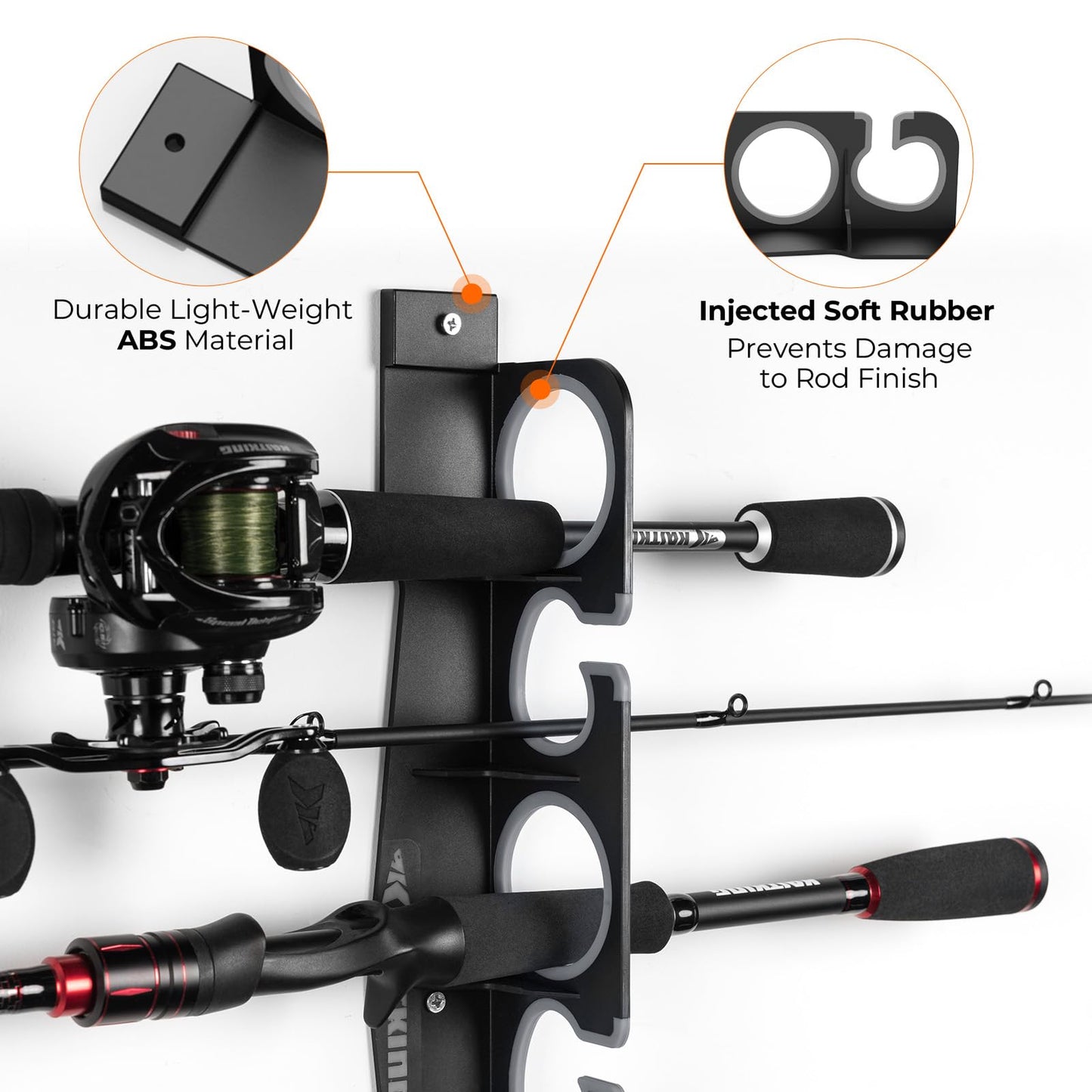 KastKing SafeGuard Fishing Rod Holder for Garage, Wall or Ceiling Mounted Fishing Rod Rack Storage Organizer, Fishing Pole Holder Holds 6 Rods or Combos in Less Than 18 Inches