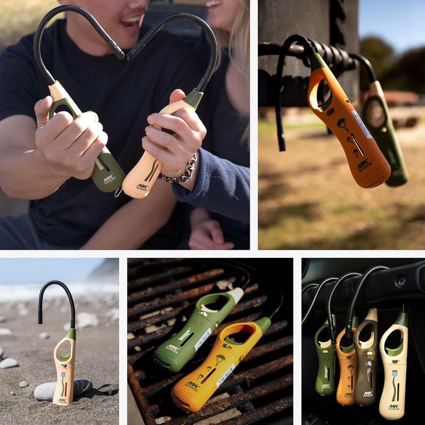 MK Lighter Outdoor Series - 9-Inch Flex Neck Refillable BBQ & Candle Lighters | 4-Pack Survival Tools