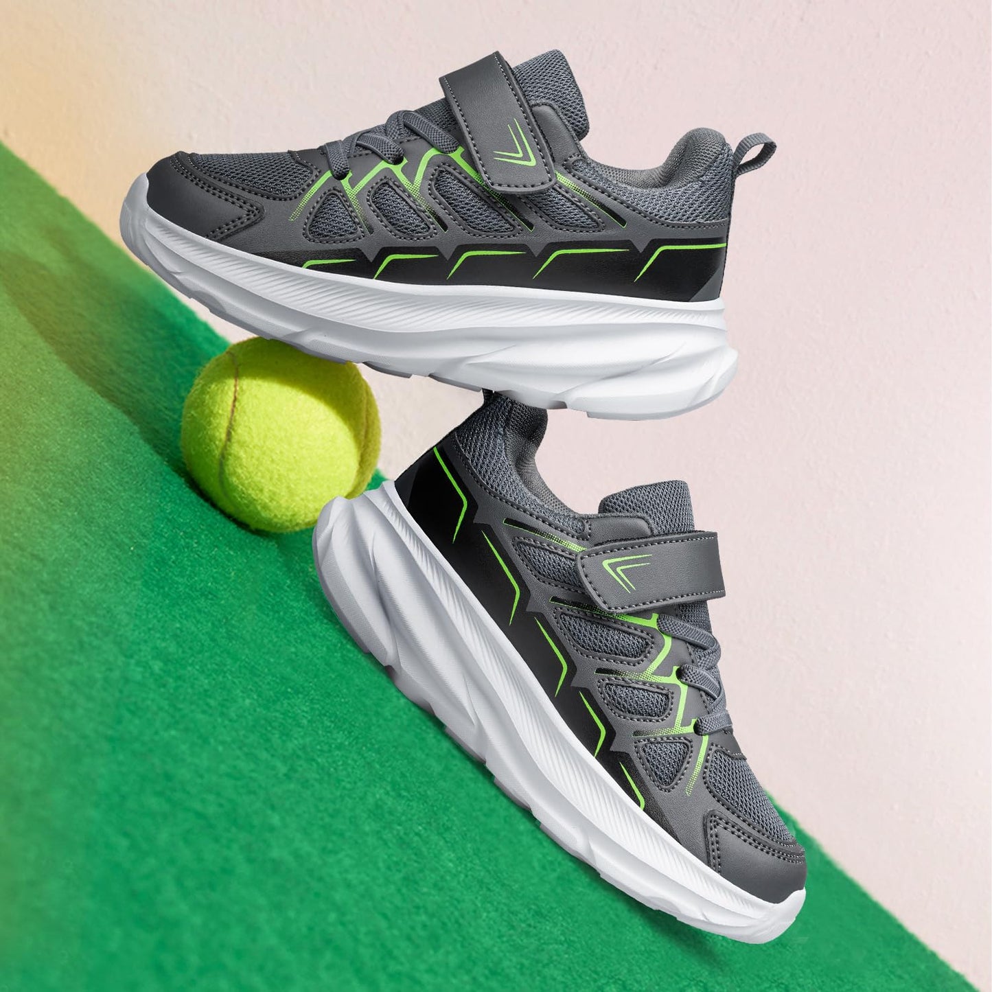 BQQ Boys Girls Sneakers Toddlers Kids Running Shoes Tennis Athletic Sport Gym Shoes Lightweight Breathable Grey Little Kid Size 1