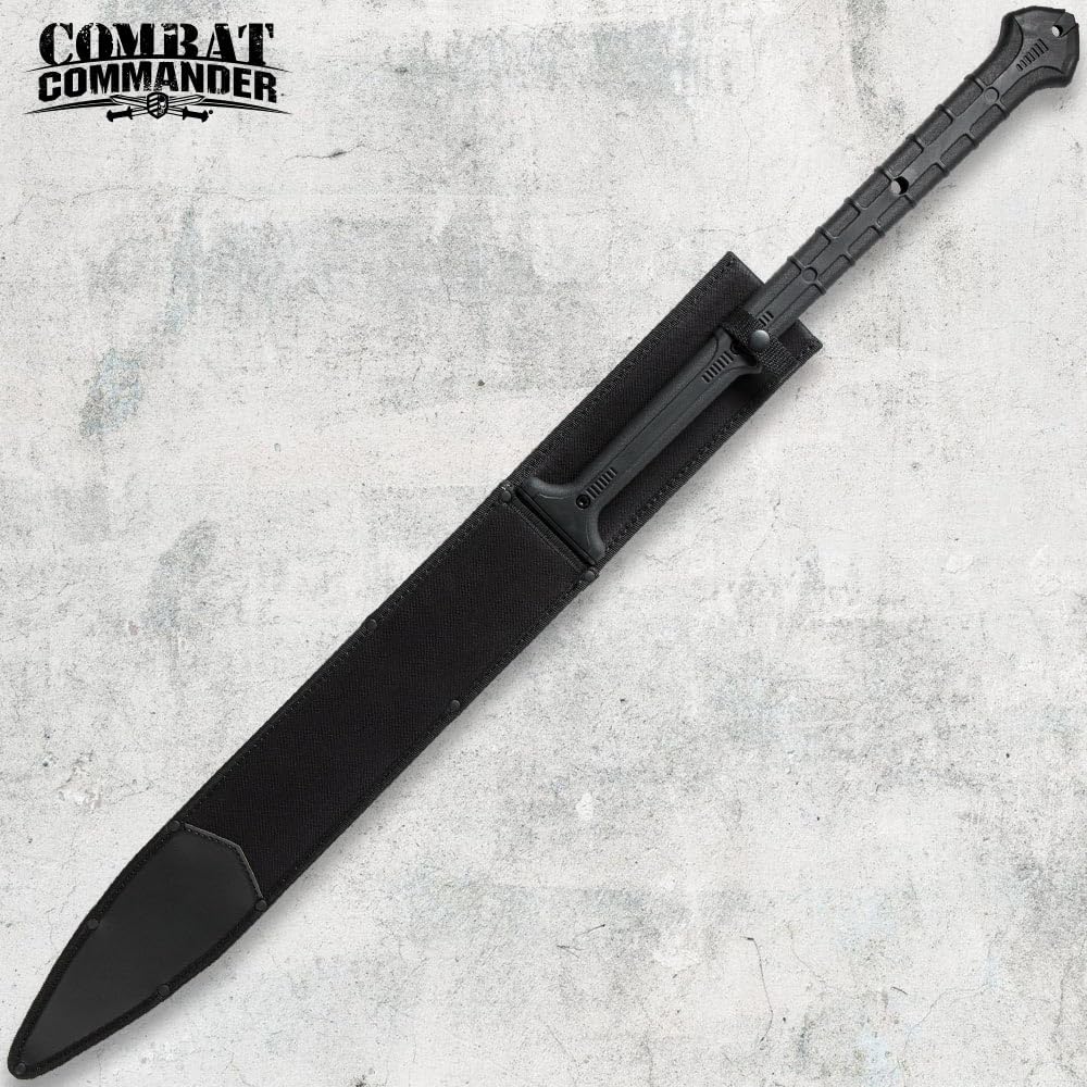 Combat Commander Thai Gladius Sword and Scabbard with Shoulder Harness-1065 Carbon Steel Blade, Penetrating Point, Hard-Coat Finish, Nylon Fiber Handle-Designed for Today's Warrior-Length 40"