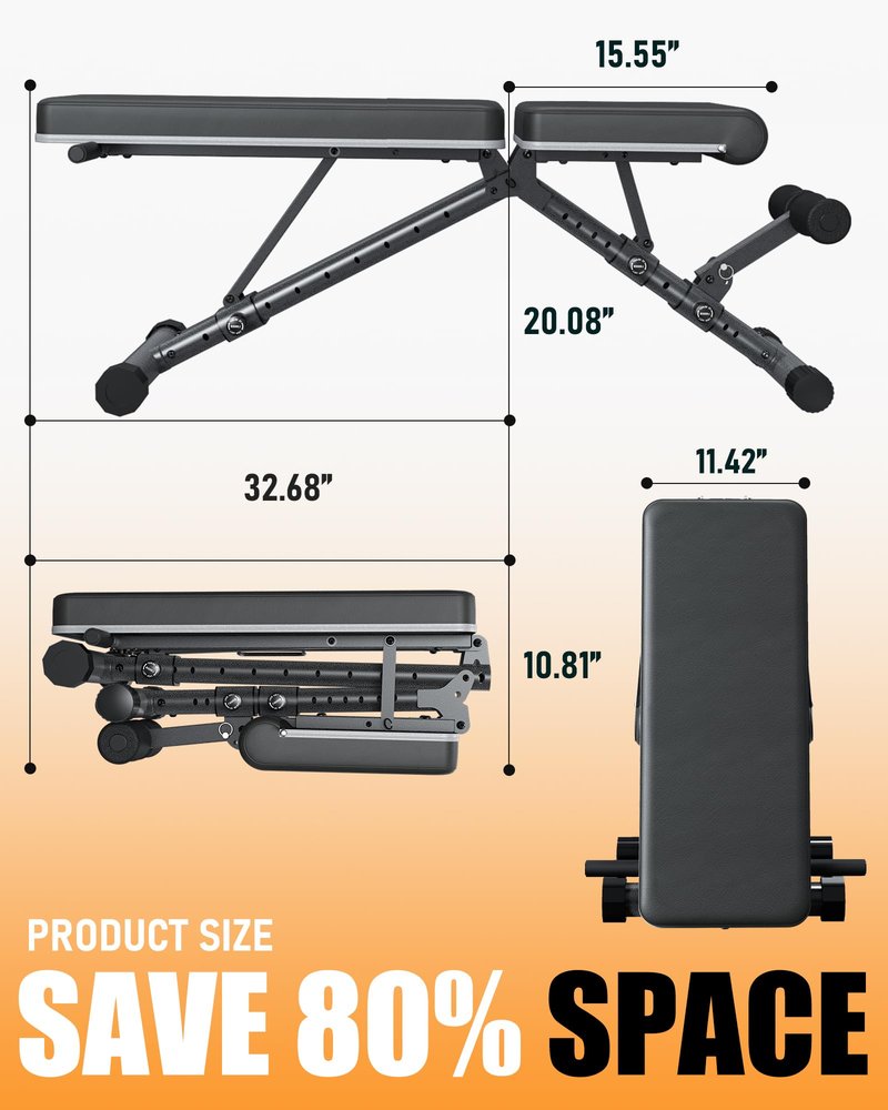 Adjustable Weight Bench for Home - Workout Bench for Full Body Exercise, Incline Decline Bench with Fully Upright Backrest, Adjustable Seat Cushion, 1000lbs Support Black 617
