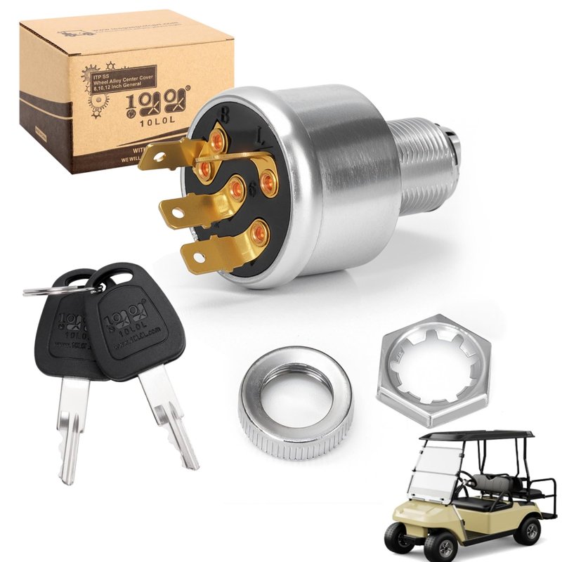 10L0L Golf Cart Ignition Switch 33639-G01 for EZGO E&G All Years, 3 Way 4 Spade Terminal Starter Switch Key with 2 Standard Keys for Light or Accessories