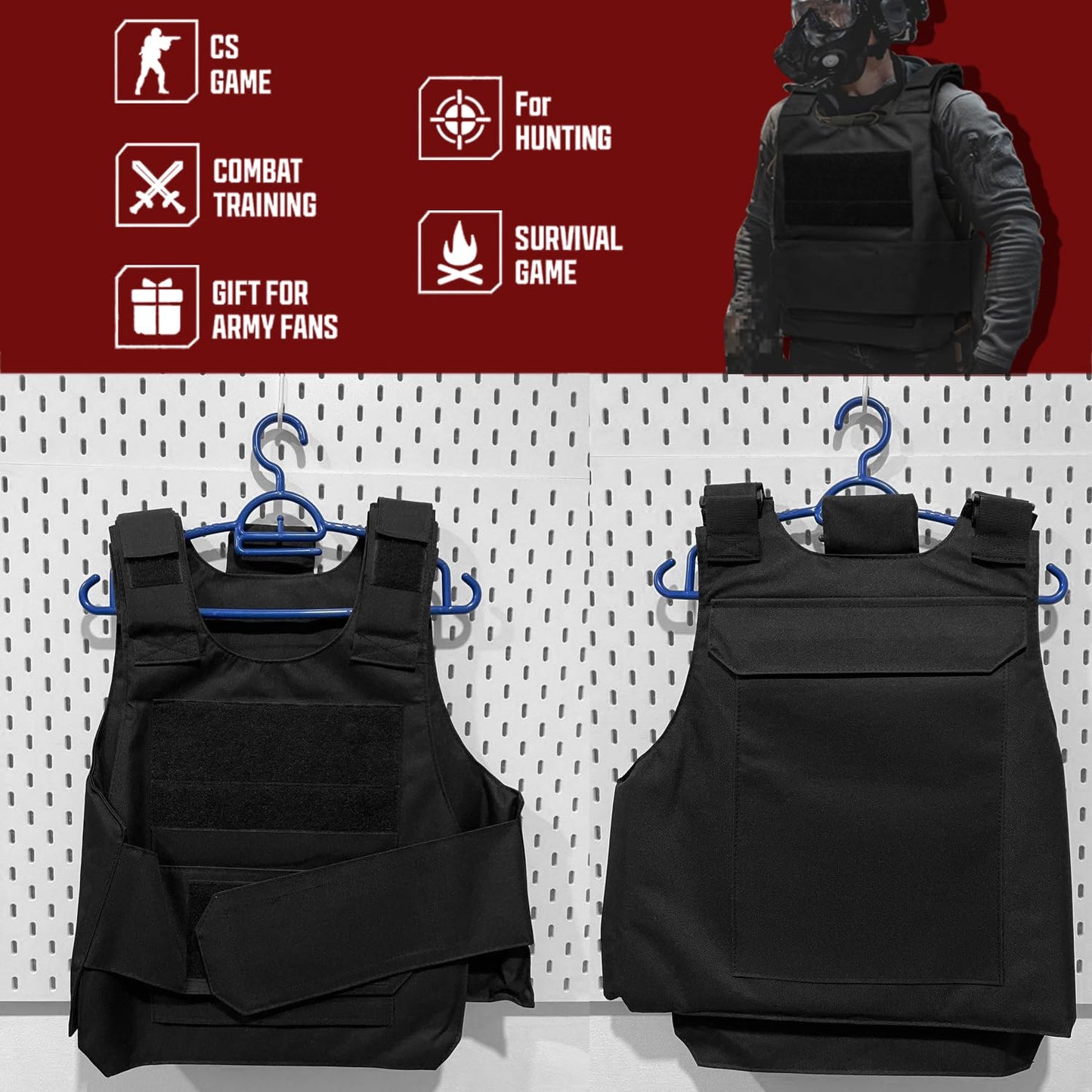 Favuit Tactical Vest for Men, Adjustable Airsoft Paintball Training Vest Lightweight Breathable Outdoor Cosplay Game Costume (M)