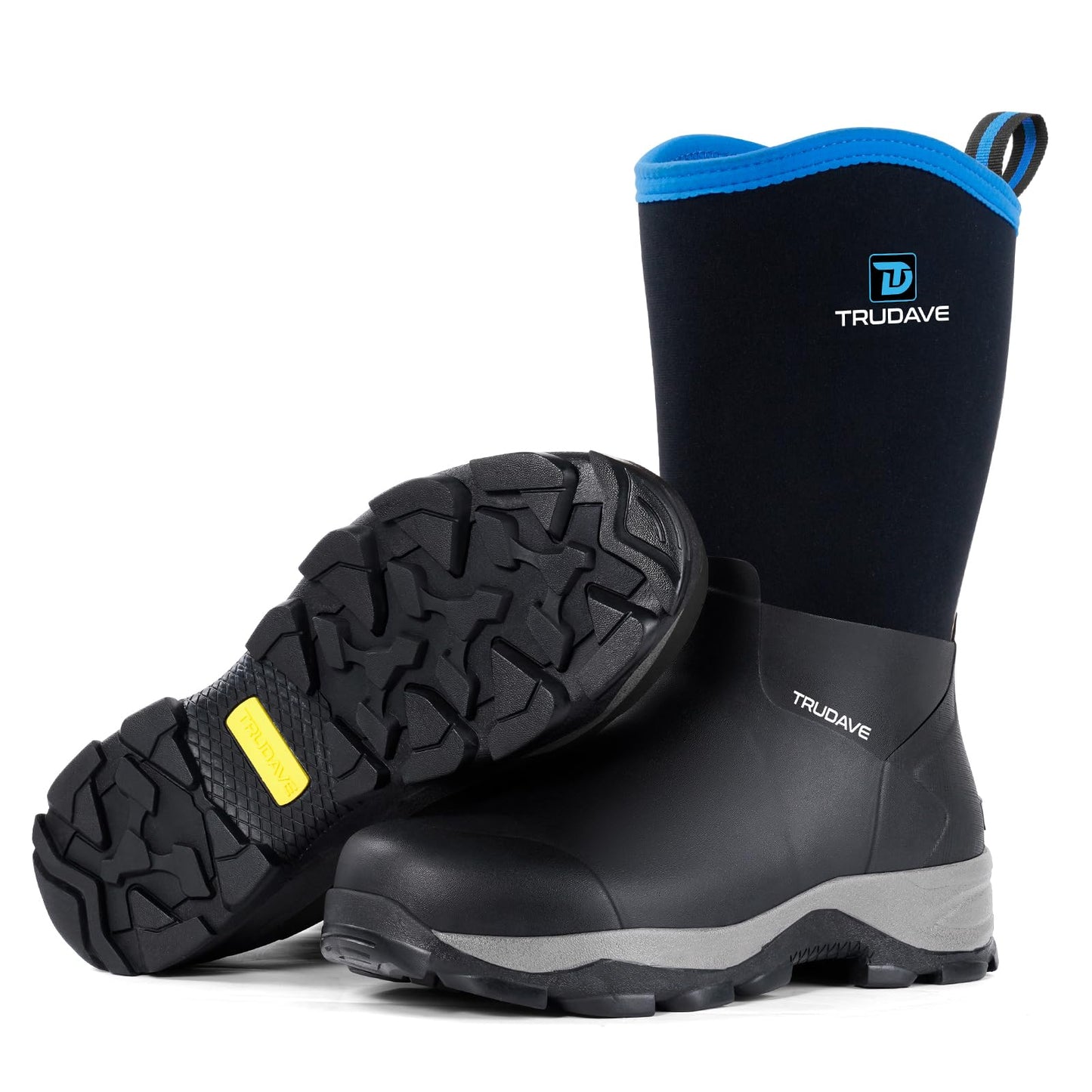 Trudave Rubber Boots for Men with Steel Shank, Waterproof Mid Calf Mens Rain Boots, 5.5mm Neoprene Insulated Mud Work Boots for Garde