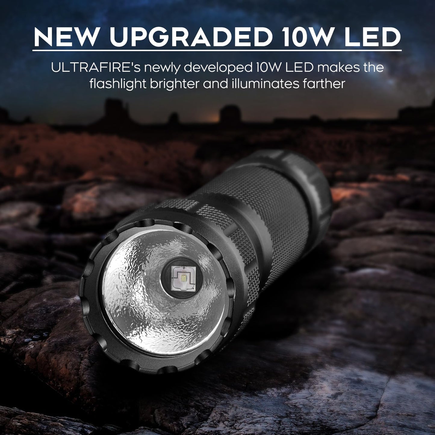 ULTRAFIRE Green Hunting LED Flashlight, 10W Single Mode Green Light for Hunting, 350 Yards Super Bright Varmint Predator Flashlight for Night Observation WF-501G RRO