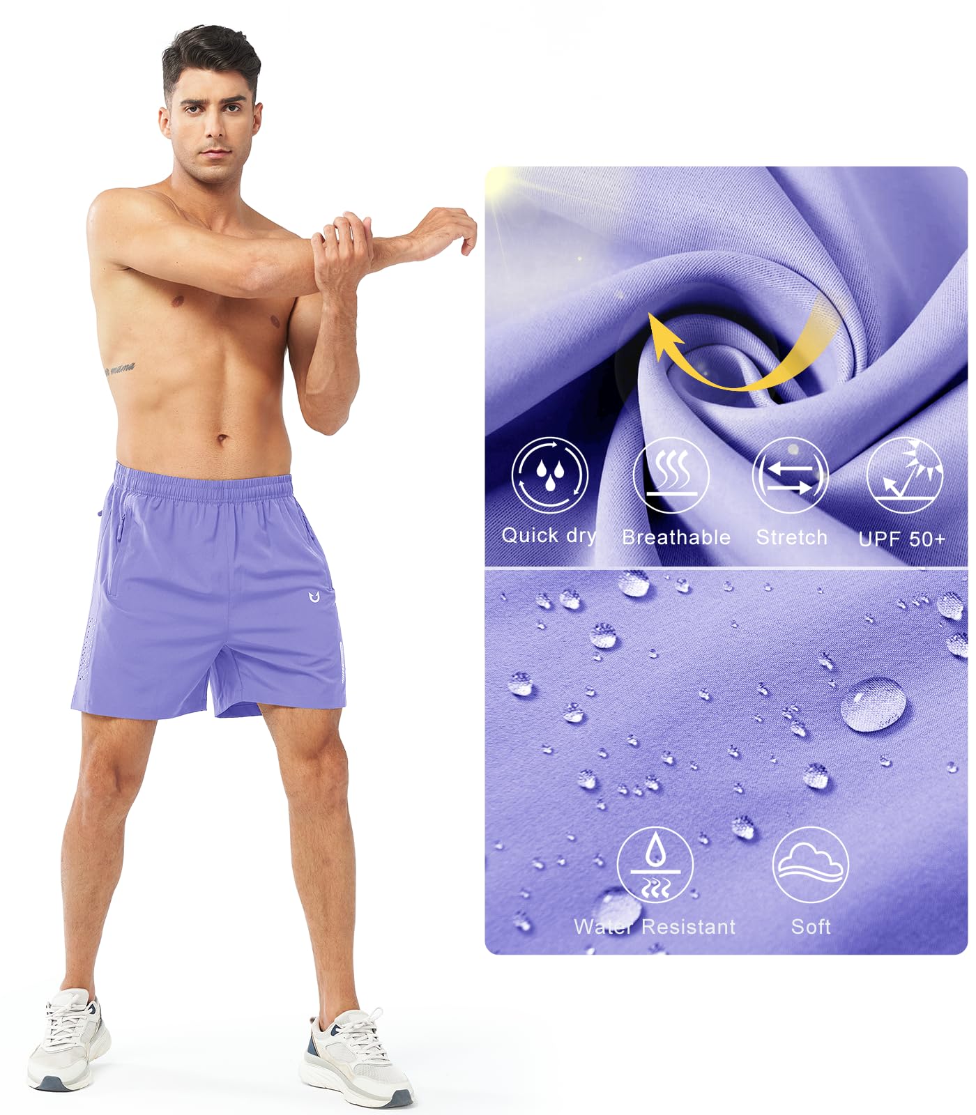 NORTHYARD Men's Athletic Running Shorts Gym Workout 7"/9"/5" Quick Dry Lightweight Sports Basketball Tennis 3 Zipper Pockets VIOLET-5inch 3XL