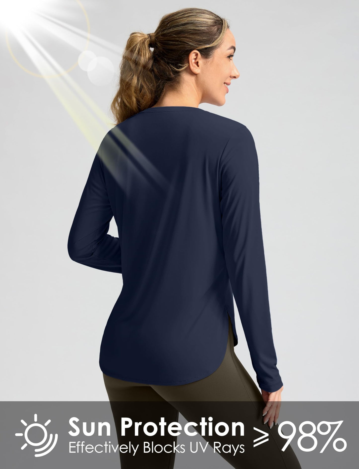 Women's Sun Shirts UPF 50+ Long Sleeve UV Protection Shirt Lightweight Quick Dry Workout Hiking Tops for Women(Navy,M)