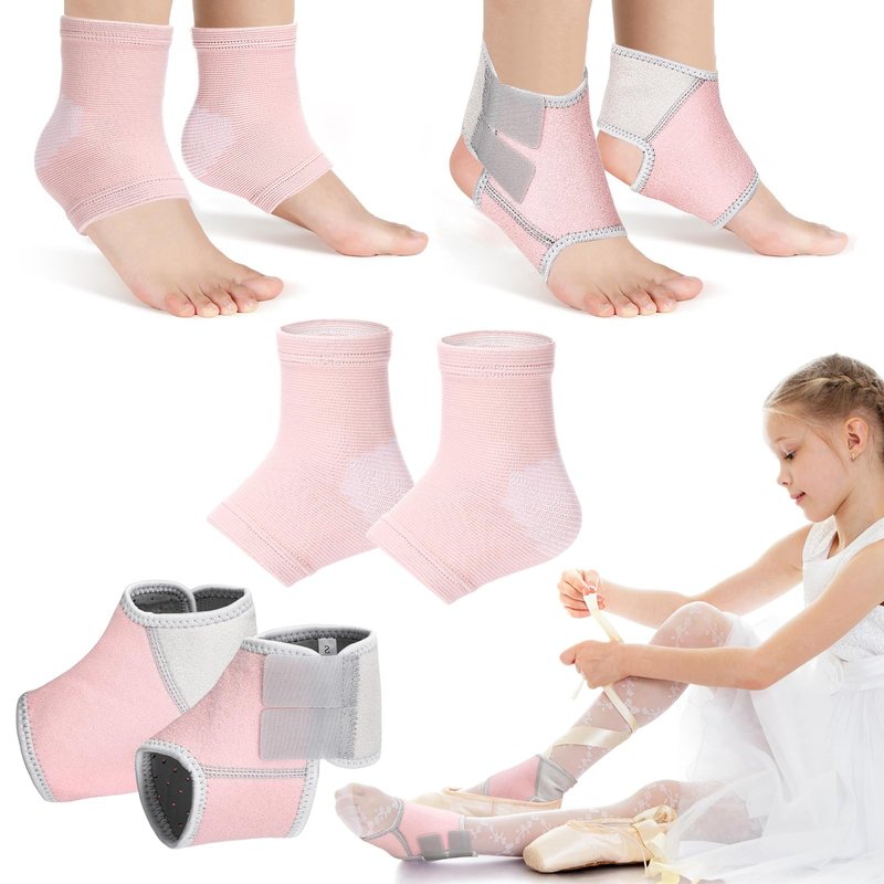 Tarpop 2 Pairs Kids Ankle Brace Set Foot Support Stabilizer Wraps Protector Guard Knitted Ankle Sleeve Sock Support Compression Socks for Injury Prevention(Pale Pink,Medium)