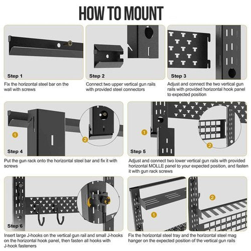 ONETIGRIS Gun Rack Wall Mount,Indoor Gun Rack for Wall with Shelf Horizontal and 1 Removable Gun Accessories Tray
