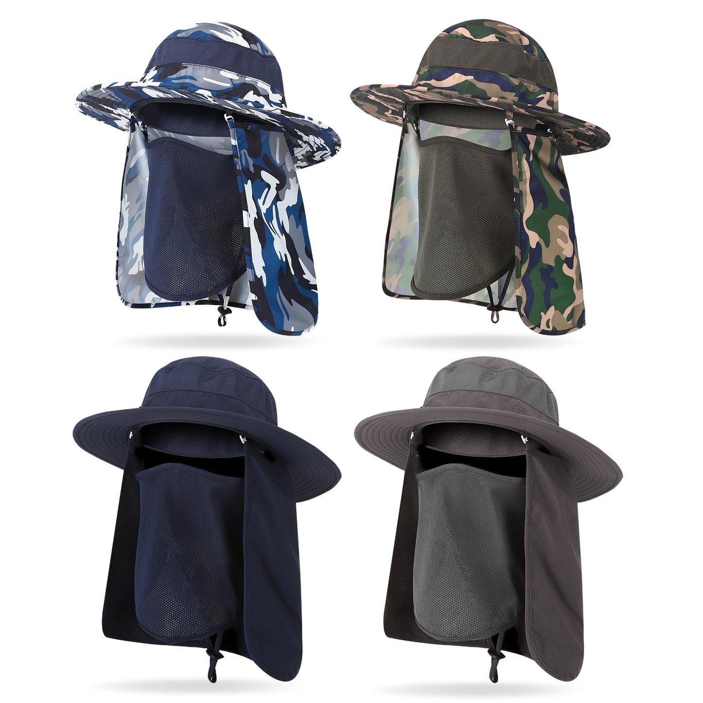 Zhamate 4 Pack Sun Hats for Men Women UPF 50+ Wide Brim Fishing Bucket Hat Summer Outdoor UV Protection Adjustable Neck Flap
