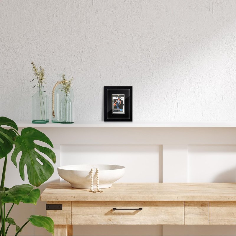 Sports Card Display Frame - Tempered Glass Wall Mount/Tabletop Case for Baseball, Basketball, Football & Hockey Cards | 6''x 8'', Black