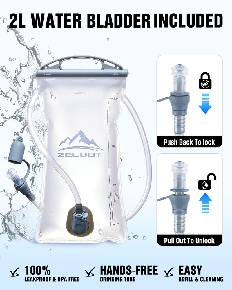 Zelvot Running Vest with 2L Water Bladder, Hydration Backpack, U.S. Design Patent, Lightweight Hydration Pack with Gear Holder, Reflective Chest Pack for Men Women for Marathon (Black, M/L)