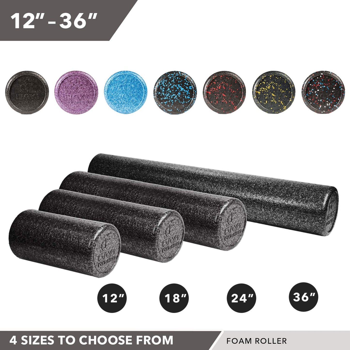 High Density Muscle Foam Rollers by Day 1 Fitness - Sports Massage Rollers for Stretching, Physical Therapy, Deep Tissue, Myofascial Release - Ideal for Exercise and Pain Relief - Solid Black, 18"